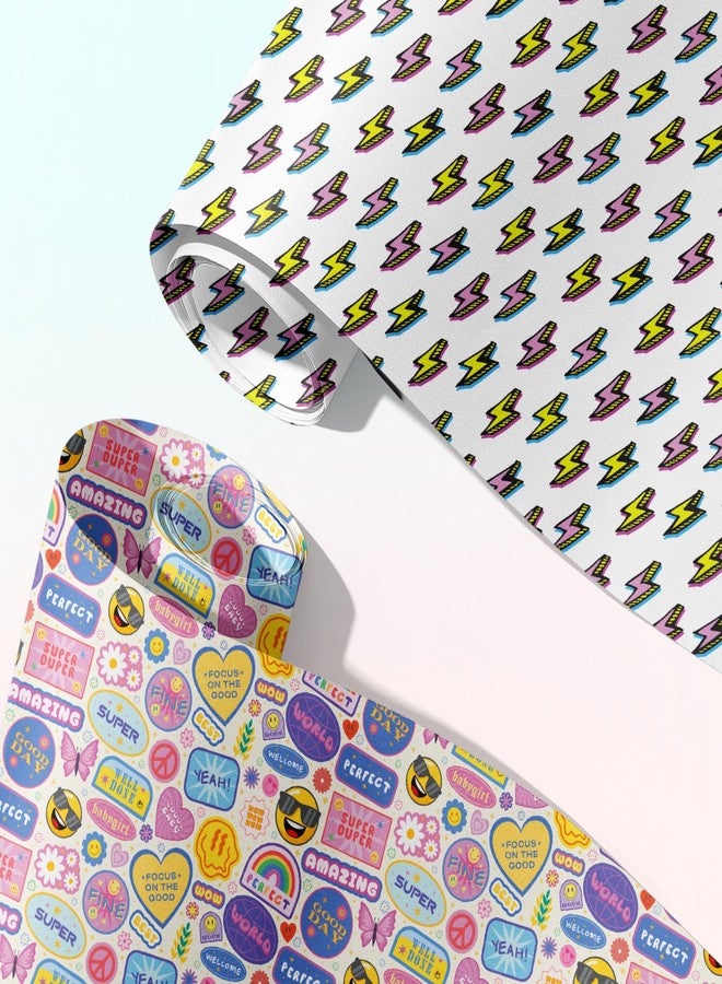 DOODLE Premium Design Colorful Wrapping Paper Sheet For Gift Packing For All Occasions | 19.50 X 28.75" | 90 Gsm | Gloss Art Paper | Set Of 6 Reversible Designs - Teentrend 6,Multicolor - Image 3