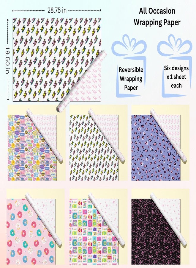 DOODLE Premium Design Colorful Wrapping Paper Sheet For Gift Packing For All Occasions | 19.50 X 28.75" | 90 Gsm | Gloss Art Paper | Set Of 6 Reversible Designs - Teentrend 6,Multicolor - Image 2
