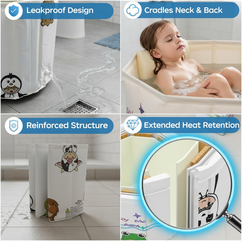 WAVYEASEÂ® New Design Portable Bath Tub for Toddlers - Foldable Deep Soak Bathtub for Kids, One-Second Setup, Easy Storage, Lightweight, Travel Essentials for 12-60 Months - Image 5