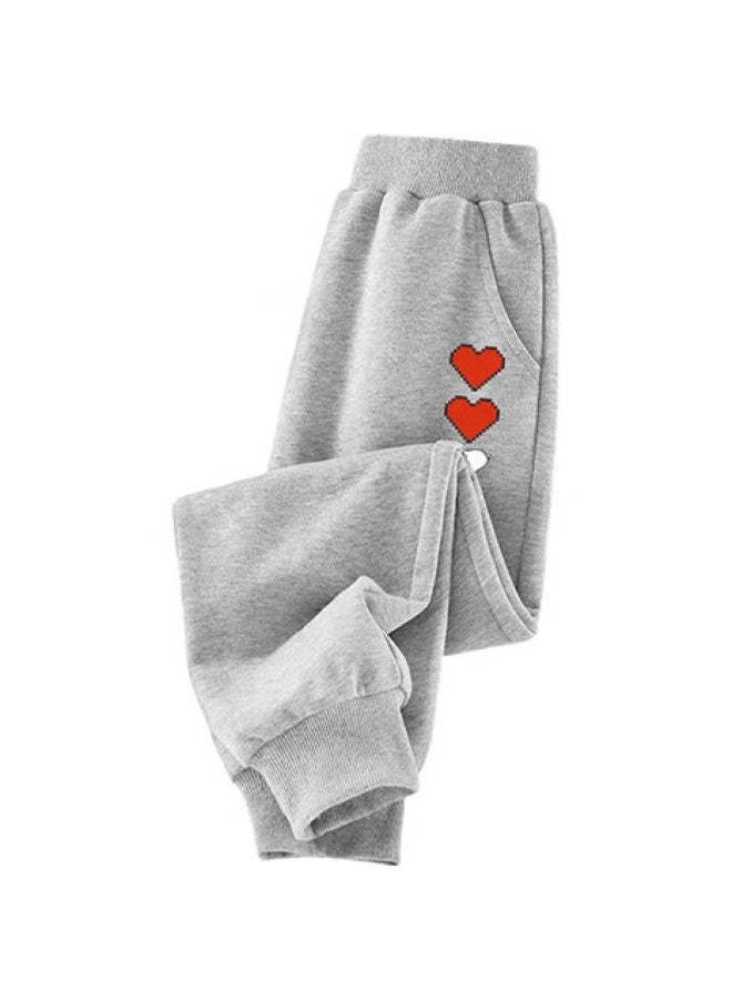 Snoopy Girls' Pants, Spring Long Trousers, Children'S Casual Pants, For Older Kids, Early Autumn Sports Pants, Double Heart Pattern/Gray, Size 150 - Image 1