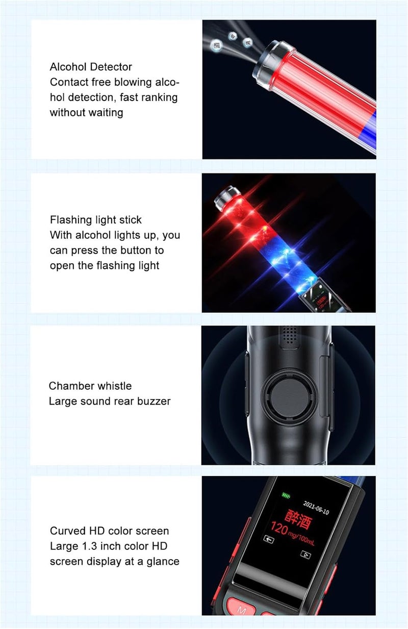 كلاراكو جهاز اختبار نسبة الكحول في النفس 4 في 1 من كلاركو، جهاز محمول لقياس نسبة الكحول في النفس مع عصا ضوئية وامضة، وشاشة عالية الدقة 1.3 بوصة وصافرة حجرة، جهاز اختبار رقمي للكحول - Image 5