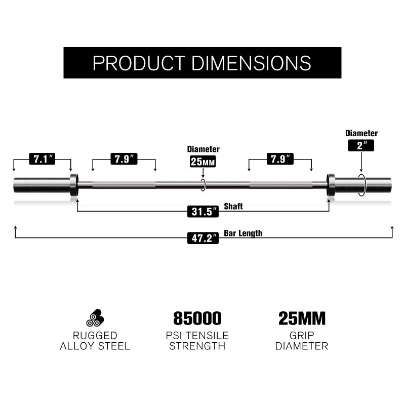 RITFIT Olympic Barbell 4ft/6ft - 2 Inch Weight Bar for Strength Training, Weightlifting, Squat, Deadlift, Bench Press, Curl, Overhead Press - 350lbs/500lbs Capacity 4FT Silver - Image 3