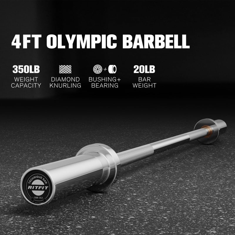 RITFIT Olympic Barbell 4ft/6ft - 2 Inch Weight Bar for Strength Training, Weightlifting, Squat, Deadlift, Bench Press, Curl, Overhead Press - 350lbs/500lbs Capacity 4FT Silver - Image 2