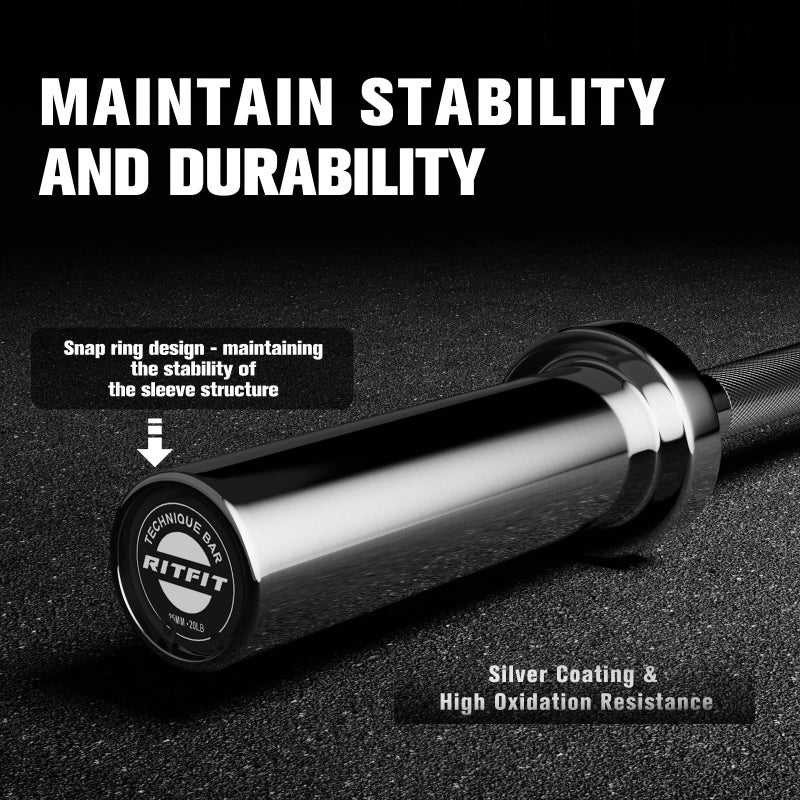 RITFIT Olympic Barbell 4ft/6ft - 2 Inch Weight Bar for Strength Training, Weightlifting, Squat, Deadlift, Bench Press, Curl, Overhead Press - 350lbs/500lbs Capacity 4FT Silver - Image 4
