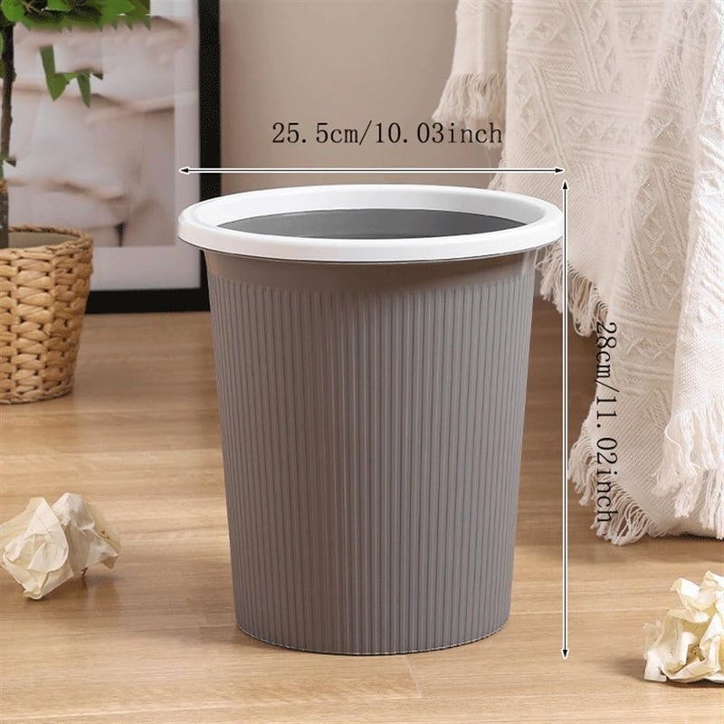 Indoor Wastebasket Without Lid with Pressure Ring Striped Plastic for Home Kitchen Office Gray Dumpster(Medium) - Image 2