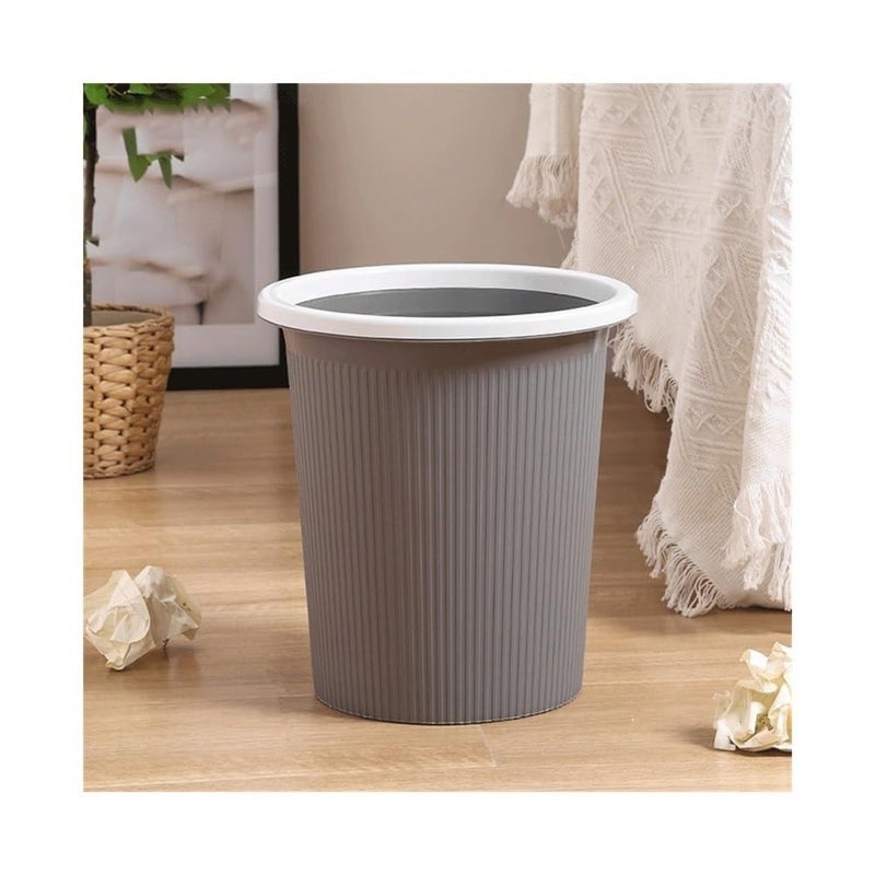 Indoor Wastebasket Without Lid with Pressure Ring Striped Plastic for Home Kitchen Office Gray Dumpster(Medium) - Image 1