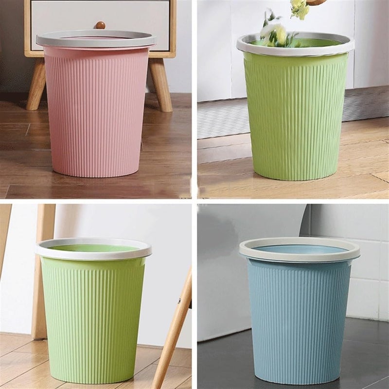 Indoor Wastebasket Without Lid with Pressure Ring Striped Plastic for Home Kitchen Office Gray Dumpster(Medium) - Image 5