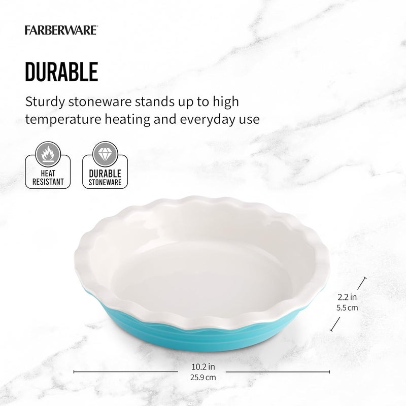 Farberware Bakers Advantage Durable Stoneware Ceramic Pie Dish, Ideal for Making Sweet and Savory Dishes, Heat Resistant, 10 Inch, Teal - Image 2