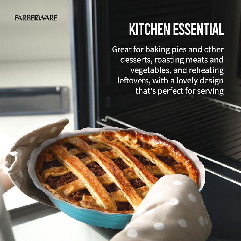 Farberware Bakers Advantage Durable Stoneware Ceramic Pie Dish, Ideal for Making Sweet and Savory Dishes, Heat Resistant, 10 Inch, Teal - Image 5