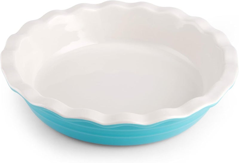 Farberware Bakers Advantage Durable Stoneware Ceramic Pie Dish, Ideal for Making Sweet and Savory Dishes, Heat Resistant, 10 Inch, Teal - Image 1