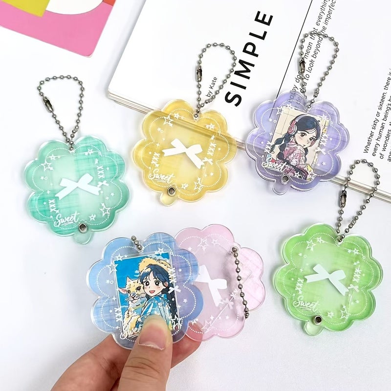 Mint Green Four Leaf Clover Acrylic Photo Frame Keychain For 1 Inch Photo Holder - Image 2