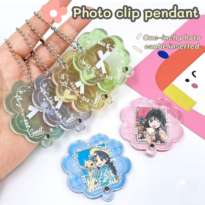 Mint Green Four Leaf Clover Acrylic Photo Frame Keychain For 1 Inch Photo Holder - Image 1