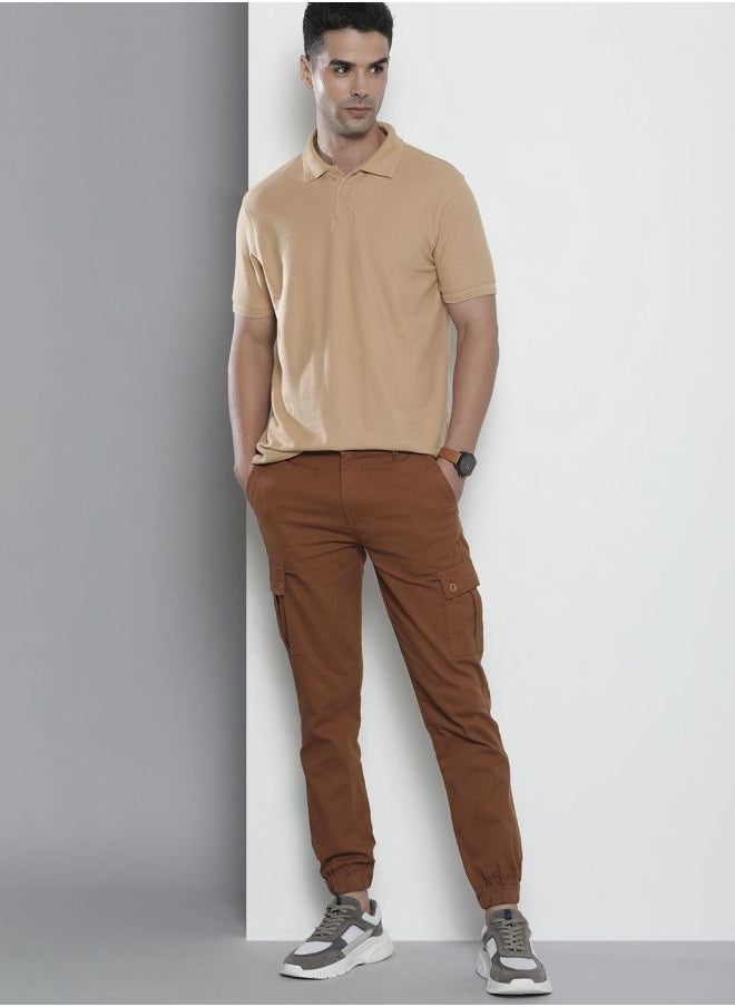 The Indian Garage Co - Men Slim Fit Solid Mid-Rise Stretchable Cuffed Cargos - Image 1