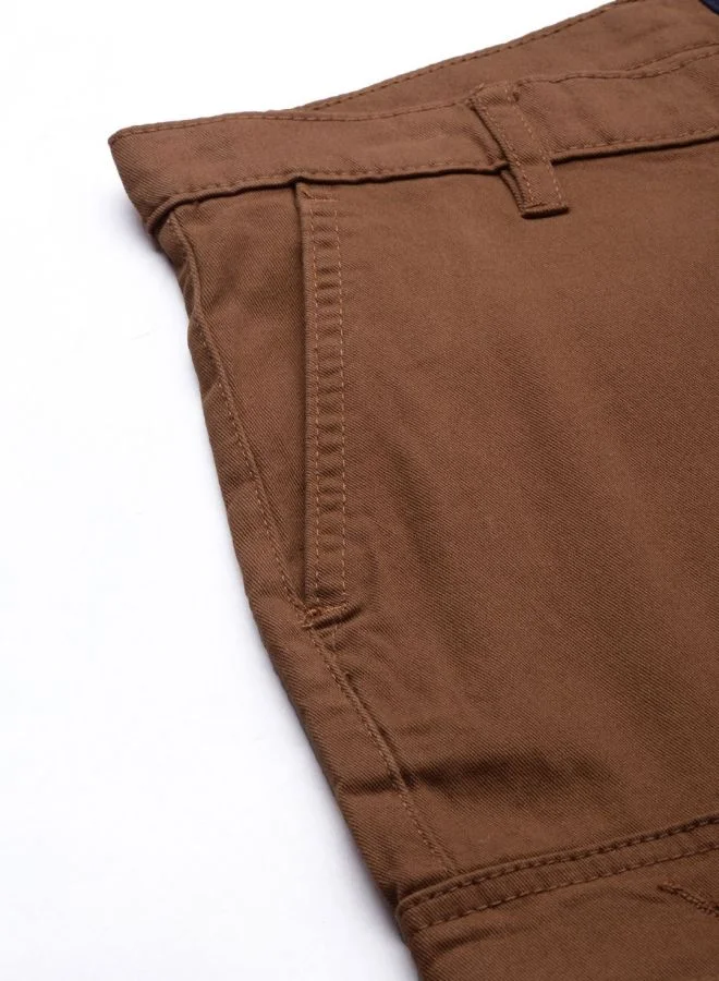 The Indian Garage Co Men Slim Fit Solid Mid-Rise Stretchable Cuffed Cargos