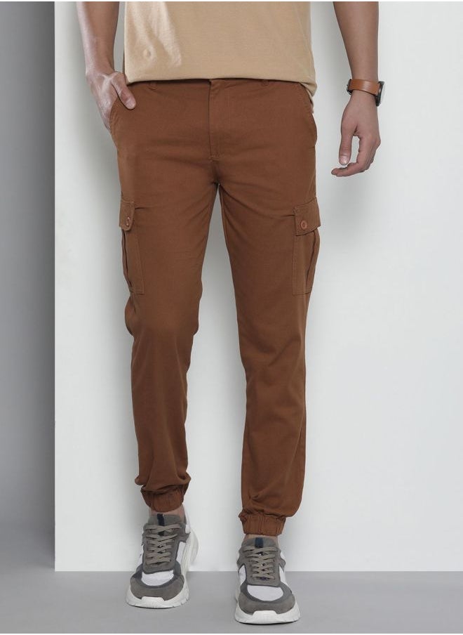 The Indian Garage Co - Men Slim Fit Solid Mid-Rise Stretchable Cuffed Cargos - Image 1
