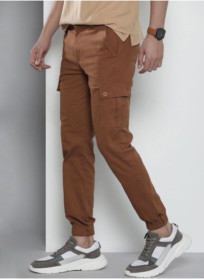The Indian Garage Co - Men Slim Fit Solid Mid-Rise Stretchable Cuffed Cargos - Image 1