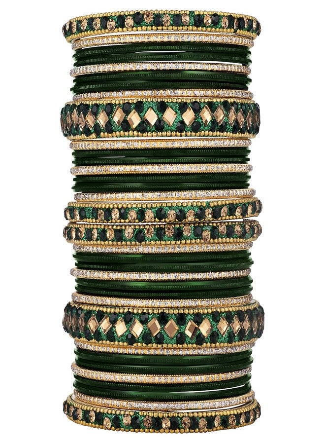 Aheli Ethnic Colorful Metal Bangles Chudha Set Stone Studded Bangle Set Indian Wedding Wear Fashion Jewelry Gift for Women - Image 1