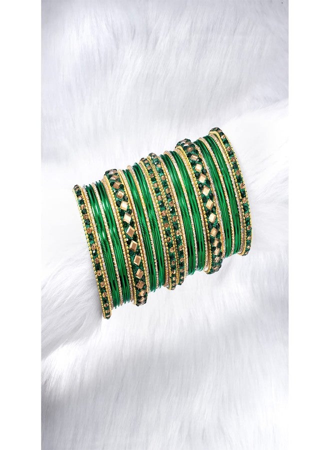 Aheli Ethnic Colorful Metal Bangles Chudha Set Stone Studded Bangle Set Indian Wedding Wear Fashion Jewelry Gift for Women - Image 3