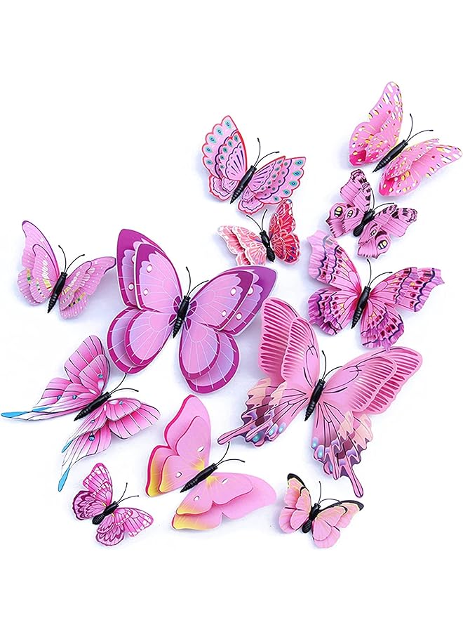 Zaboon Wall Sticker, Magnetic 3D Butterfly Mural Decal, Removable Decorative Wall Sticker for Kids Room Bedroom Living Room Office Party Decoration (24 pcs, Pink) - Image 1