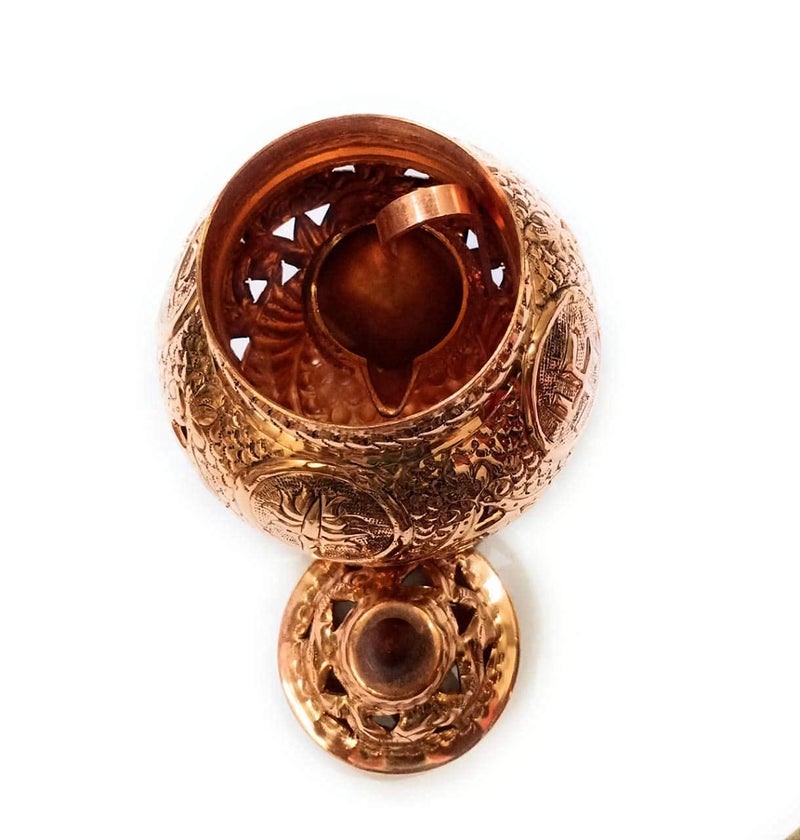 BRUSHFINCH Navratri Garbo Navratri Garba Hindu Goddess Om Swastik Pure Coppered Nakshidar Design Garbo Aarti Pot with Metal Handle Diya1 pc - Image 5