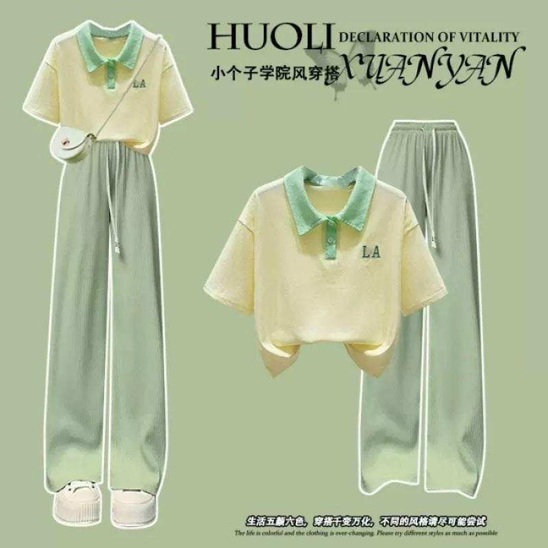 Childrens Clothing Girls Dopamine Suit Summer Clothes for Middle and Large Children Short-Sleeved Tops Ice Silk Pants Student College Style Two-Piece Set for Women Green suit