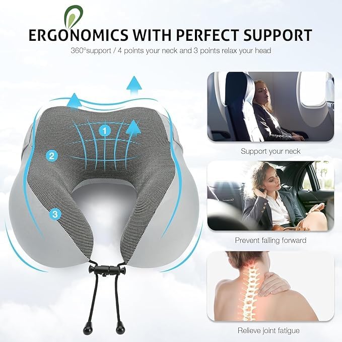 Mixen MIXEN Memory Foam Pillow for Travel with Hood, Adult Airplane Portable Pillow for Head Rest Neck Support, Office Cars Trains Long Flights Sleeping - Image 3