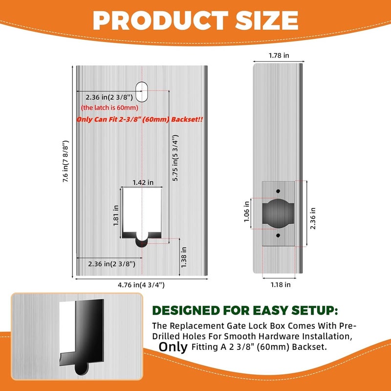 ANNFUZ Steel Gate Lock Box,Untreated with Rust Preventive Oil,Iron Case for Single/Double Keypad Mechanical Combination Lock,Only Fits 2-3/8" (60mm) Backset, for Metal Gates & Fence (Not Aluminum) - Image 2
