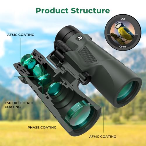 Gosky 10X42 HD Binoculars for Adults with Phone Adapter, High Power Binoculars with BAK4 Prism and FMC Lens, Waterproof Binocular for Bird Watching Hunting Traveling Outdoor Sports - Image 2