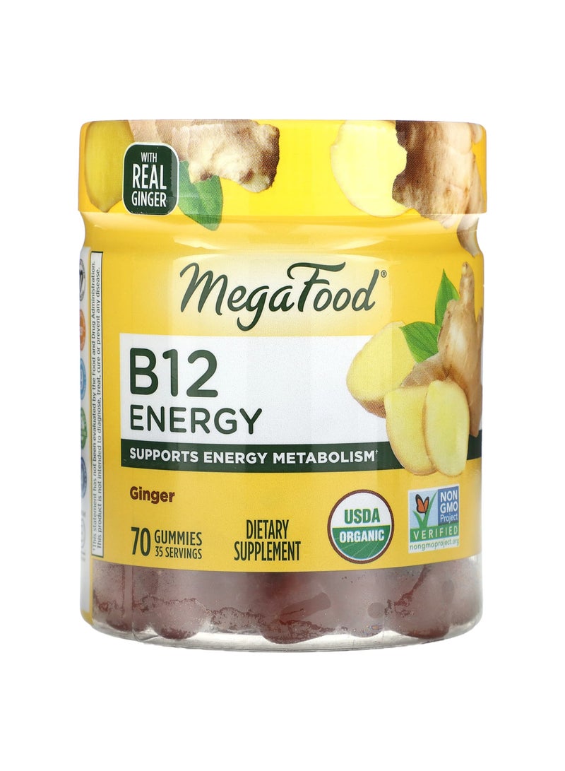 MegaFood B12 Energy, Ginger, 70 Gummies