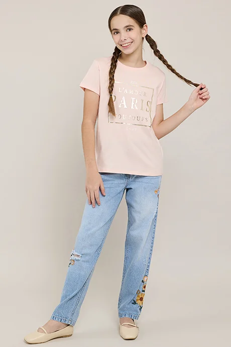 R&B Printed T-Shirt with Crew Neck and Short Sleeves