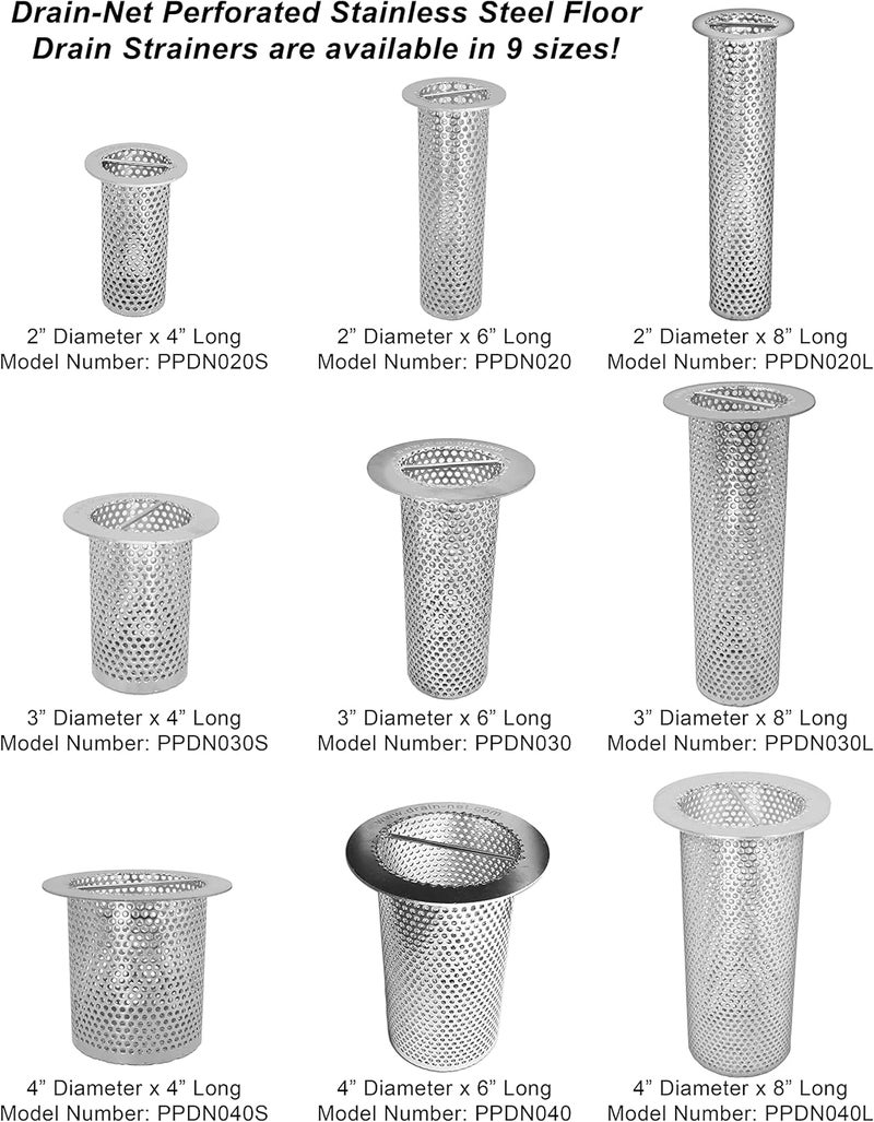 Drain-Net 3" Commercial Floor Drain Strainer, 4" Tall, Perforated Stainless Steel - Image 3