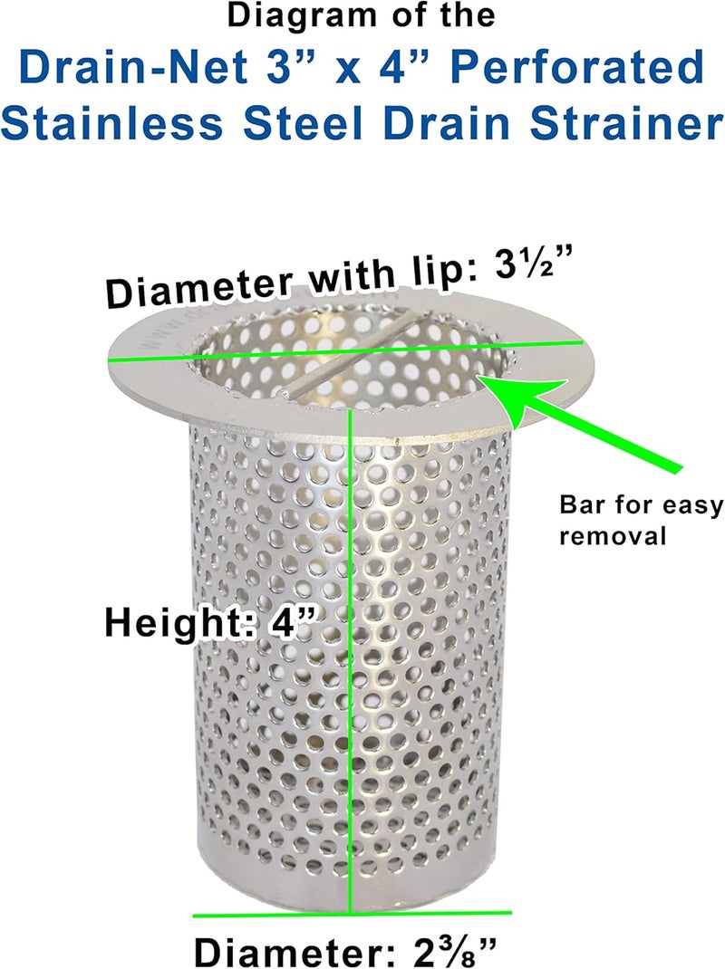 Drain-Net 3" Commercial Floor Drain Strainer, 4" Tall, Perforated Stainless Steel - Image 2