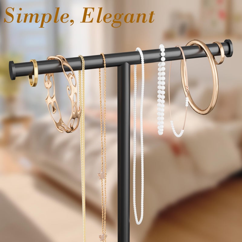 Jasopaco Necklace Organizer Stand with Storage Tray - 12.6" Tall T-Shaped Jewelry Holder Stand for Bracelets, Earrings, Rings | Stylish Home & Vanity DÃ©cor for Women, Black. - Image 3