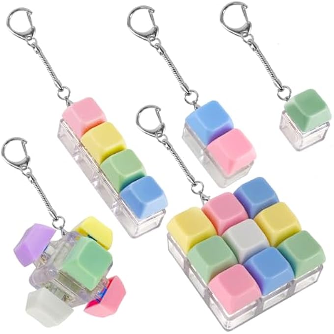 XQC 5 Pack Keyboard Fidget Toy - Stress Relief Clicker for Office, Portable Sensory Gadget, ABS Keychain Desk Companion (Multicolor) - Image 1