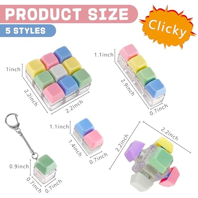 XQC 5 Pack Keyboard Fidget Toy - Stress Relief Clicker for Office, Portable Sensory Gadget, ABS Keychain Desk Companion (Multicolor) - Image 2