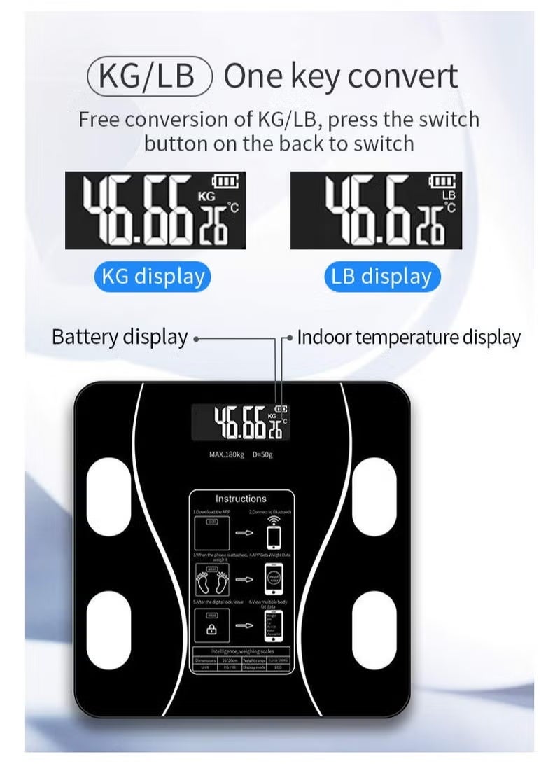 آي سكيل ميزان مزود بتقنية البلوتوث، ميزان لاسلكي لقياس وزن الجسم، جهاز تحليل تكوين الجسم مع تطبيق للهواتف الذكية لـ 14 مؤشرًا رئيسيًا للجسم (مؤشر كتلة الجسم/الوزن/نسبة الدهون في الجسم/معدل ضربات القلب أثناء الراحة) - Image 4