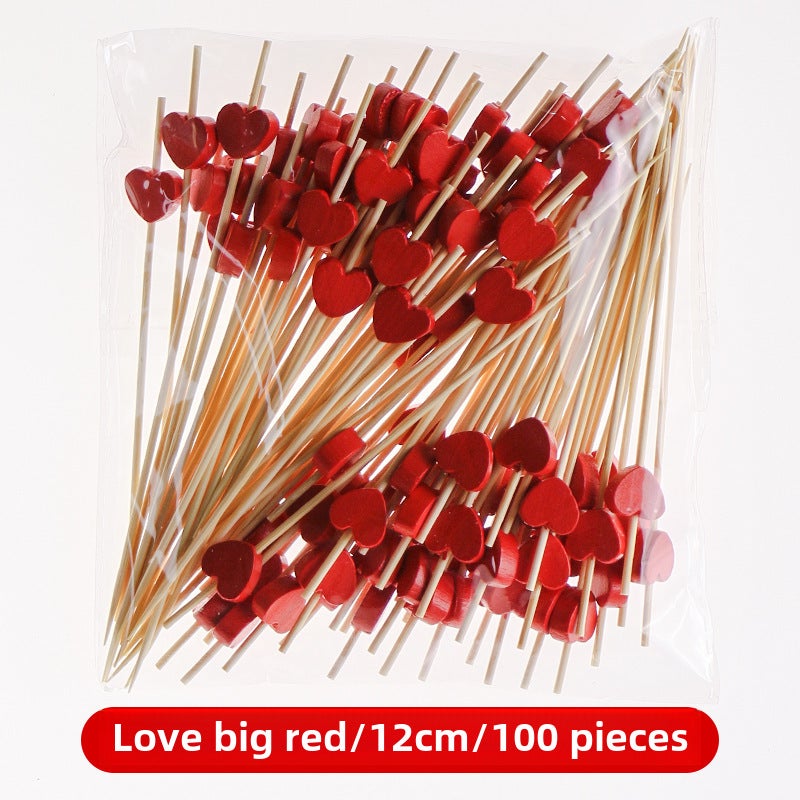 Bamboo Fruit Skewers Artistic Picks Cocktail Sticks Red Love 