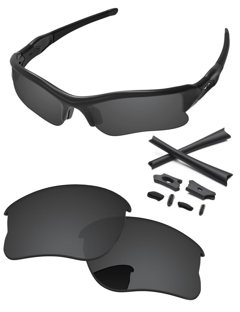 PapaViva Replacement Lenses & Rubber Kits for Oakley Flak Jacket XLJ OO9009 63mm Sunglass Solid Black Pro+ Anti-fog Polarized - Image 1