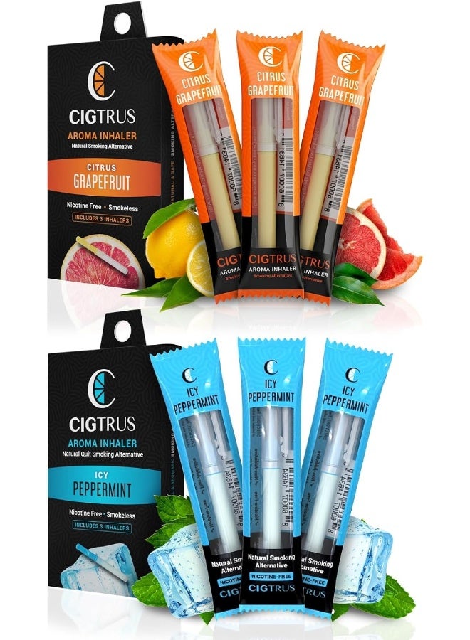 cigtrus Nicotine-Free Smoking Alternative Inhaler (6-Piece) Natural Habit Replacement - Tobacco-Free, Non-Electric Craving Relief - Quit Smoking & Vaping Aid (Peppermint & Citrus Grapefruit) - Image 1