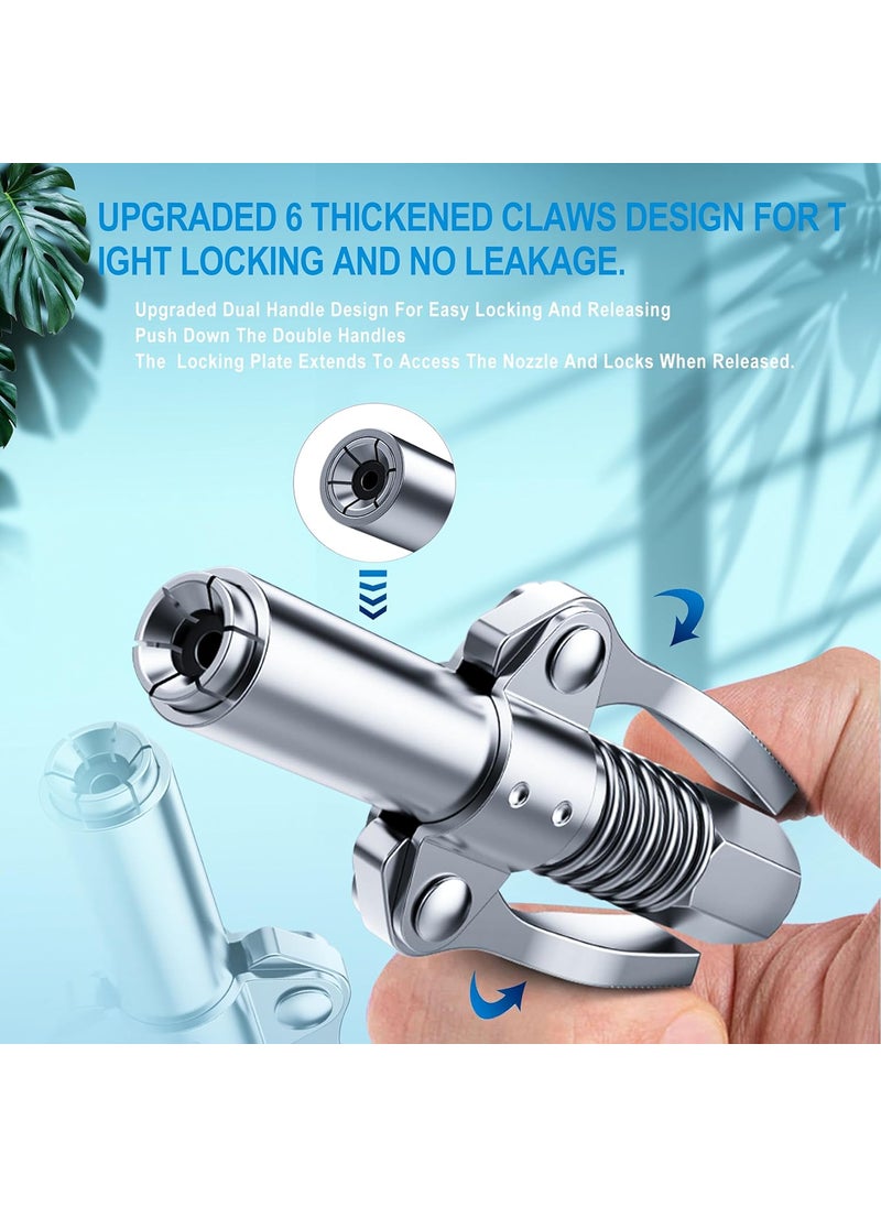 Moptrek - Banjuyi Grease Gun Coupler Quick Lock Double Handles Grease Gun Tip with 6 Thickened Claws Rated 12000 PSI Compatible with All Grease Guns Suitable for Automobiles Ships Farm Machinery Etc - Image 1