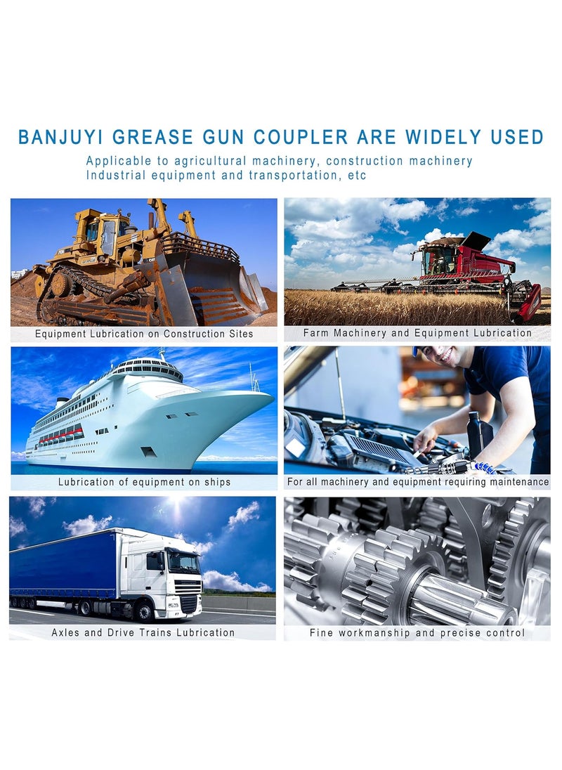 Moptrek - Banjuyi Grease Gun Coupler Quick Lock Double Handles Grease Gun Tip with 6 Thickened Claws Rated 12000 PSI Compatible with All Grease Guns Suitable for Automobiles Ships Farm Machinery Etc - Image 1
