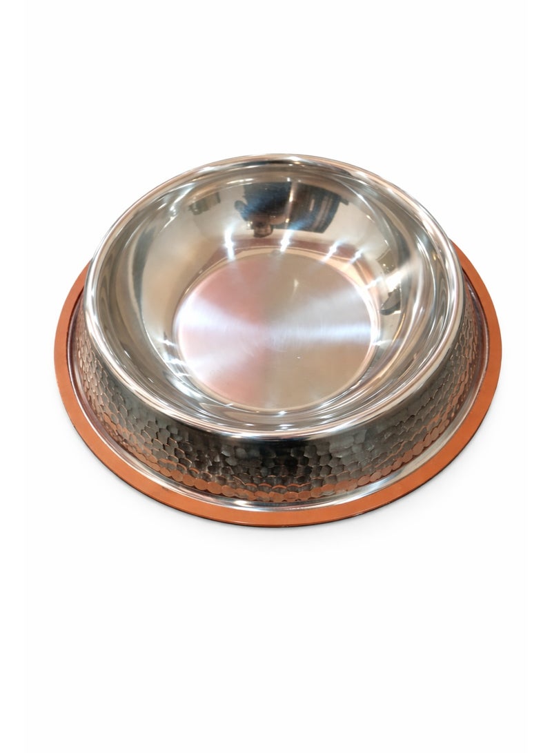 Stainless Steel Pet Food Bowl with Textured Design, Non-Slip Base, 30cm Diameter