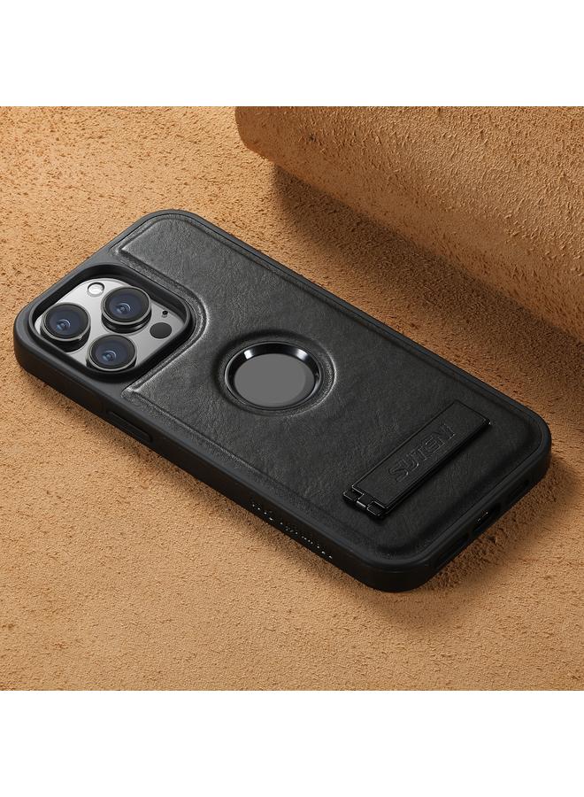 Suteni Case For iPhone 15 Pro G2 Magsafe Oil Wax Leather Back Phone Case with Holder - Image 4