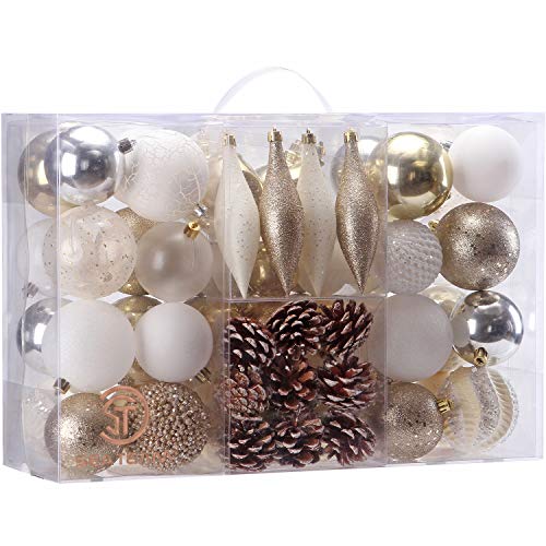 Sea Team 73-Pack Assorted Shatterproof Christmas Ball Ornaments Set Seasonal Decorative Hanging Ornament Set with Reusable Hand-held Gift Package for Holiday Xmas Tree Decorations, Gold - Image 1