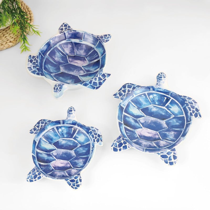 UPware Indigo Sea Turtle Shaped Melamine Plates  Ocean Theme BPAFree Dishwasher Safe for Lunch Salad Sandwiches or Snacks Blue 9625 x 775 Inch Set of 4 - Image 3