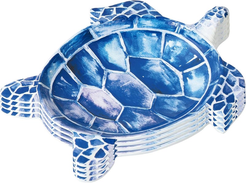 UPware Indigo Sea Turtle Shaped Melamine Plates  Ocean Theme BPAFree Dishwasher Safe for Lunch Salad Sandwiches or Snacks Blue 9625 x 775 Inch Set of 4 - Image 1