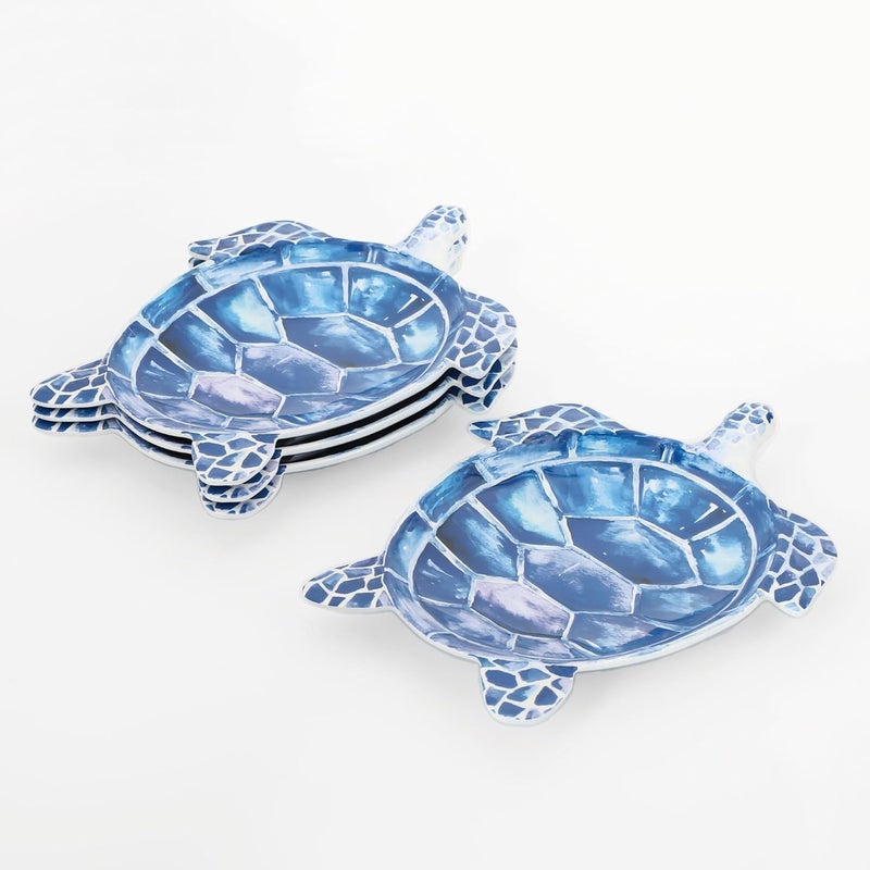 UPware Indigo Sea Turtle Shaped Melamine Plates  Ocean Theme BPAFree Dishwasher Safe for Lunch Salad Sandwiches or Snacks Blue 9625 x 775 Inch Set of 4 - Image 2