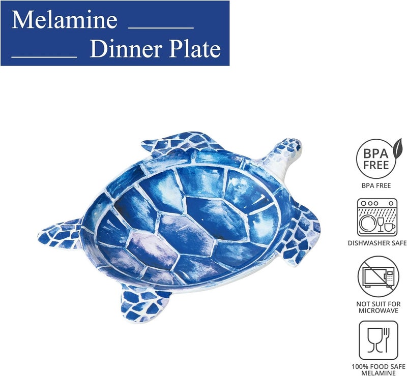 UPware Indigo Sea Turtle Shaped Melamine Plates  Ocean Theme BPAFree Dishwasher Safe for Lunch Salad Sandwiches or Snacks Blue 9625 x 775 Inch Set of 4 - Image 4