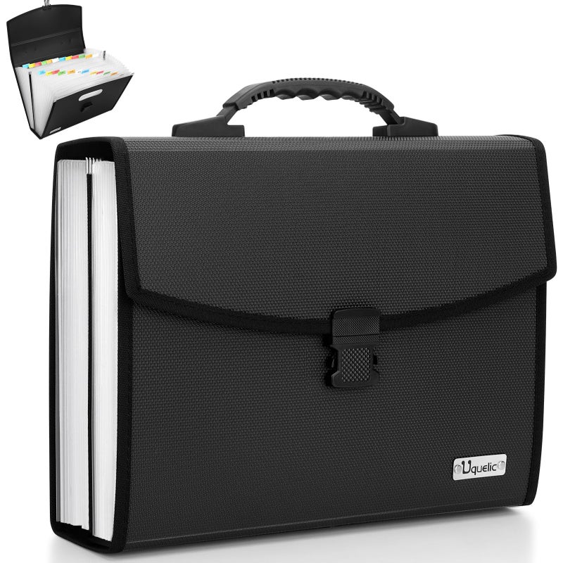 Uquelic 26 Pockets Expanding File Folder Organizer - Upgraded Durable Buckle, Accordion Folder Base with Ergonomic Portable Handle/Large A4 Letter Size Document Organizer, Folders with Pockets - Image 1