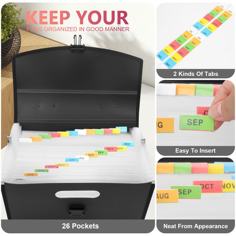 Uquelic 26 Pockets Expanding File Folder Organizer - Upgraded Durable Buckle, Accordion Folder Base with Ergonomic Portable Handle/Large A4 Letter Size Document Organizer, Folders with Pockets - Image 2